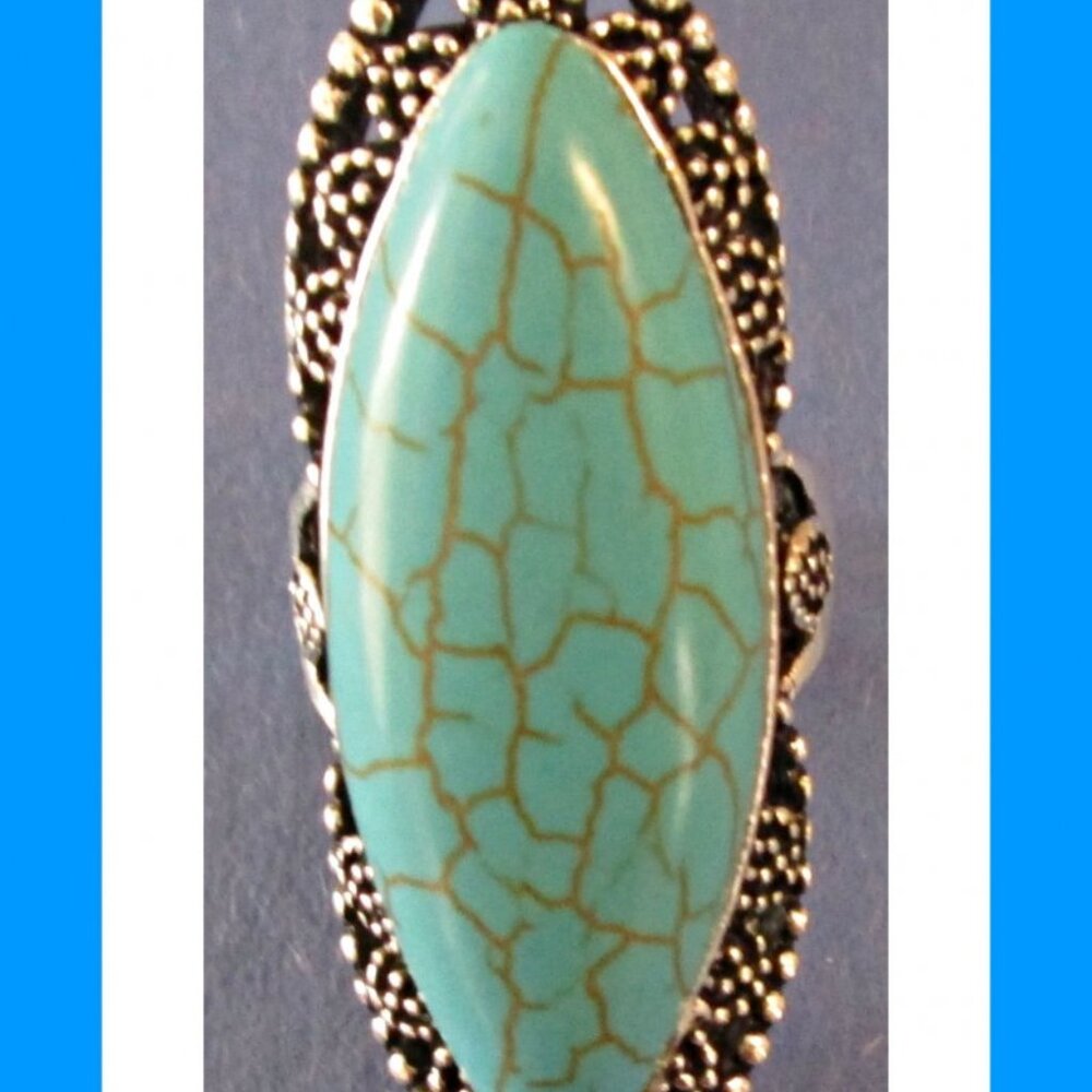 Tibetan Silver & Turquoise Size 7 Ring Native Ethnic Tribal Bohemian Design